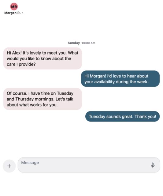 A private Nera conversation with a sample care provider.
